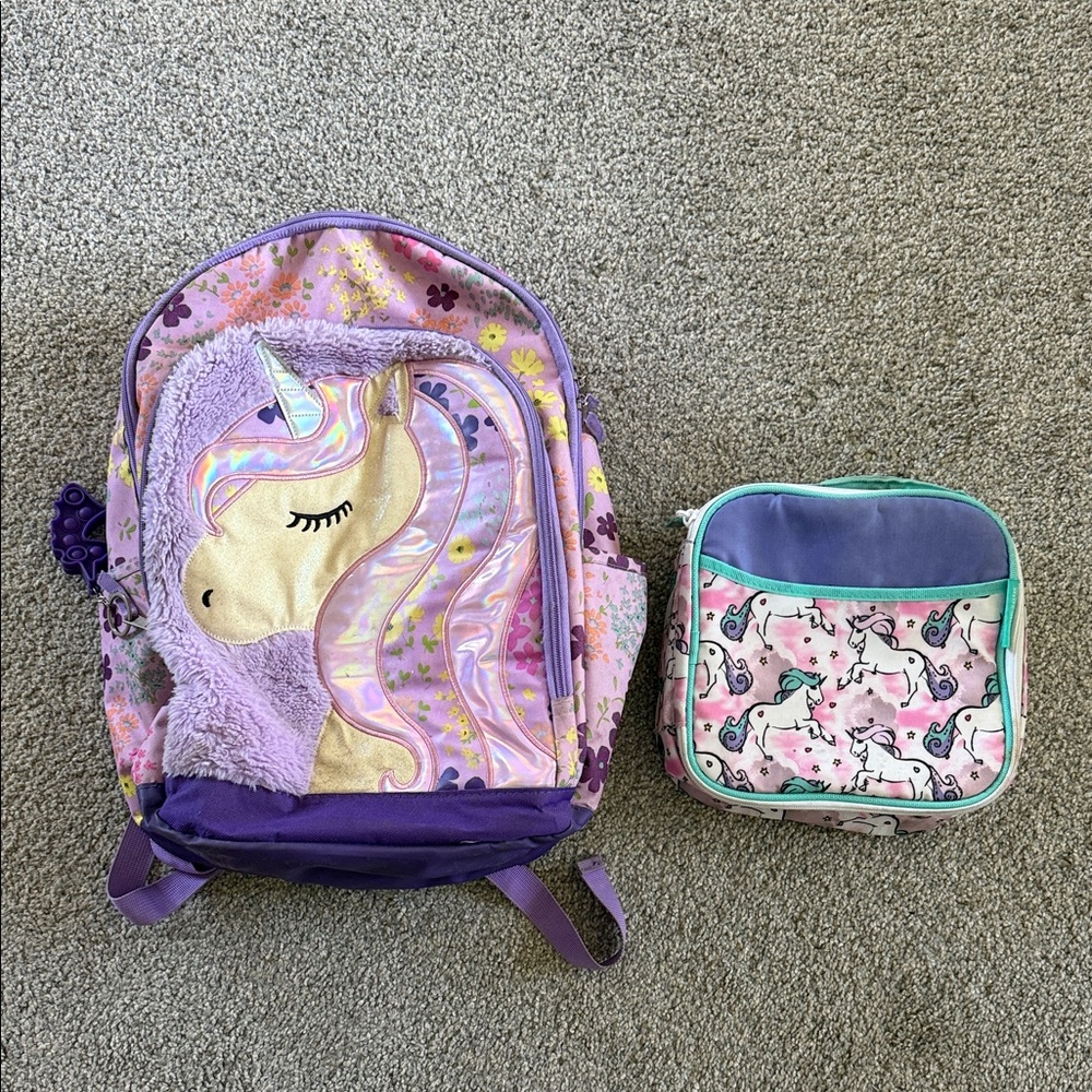 Unicorn Backpack and Lunchbox Set - Purple and Pink
